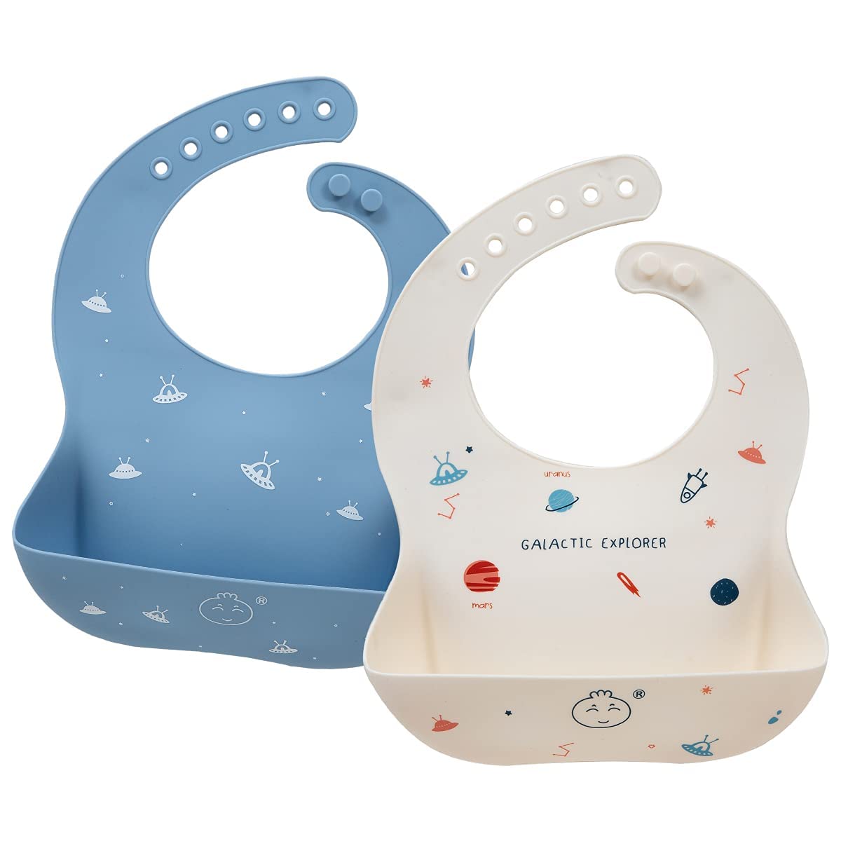 Little Dimsum Silicone Baby Bibs Soft Comfortable Baby Food Bibs Waterproof Feeding Bibs Toddlers Adjustable Silicone Bibs Baby with Food Catcher Easy Wipes Clean(D&S)