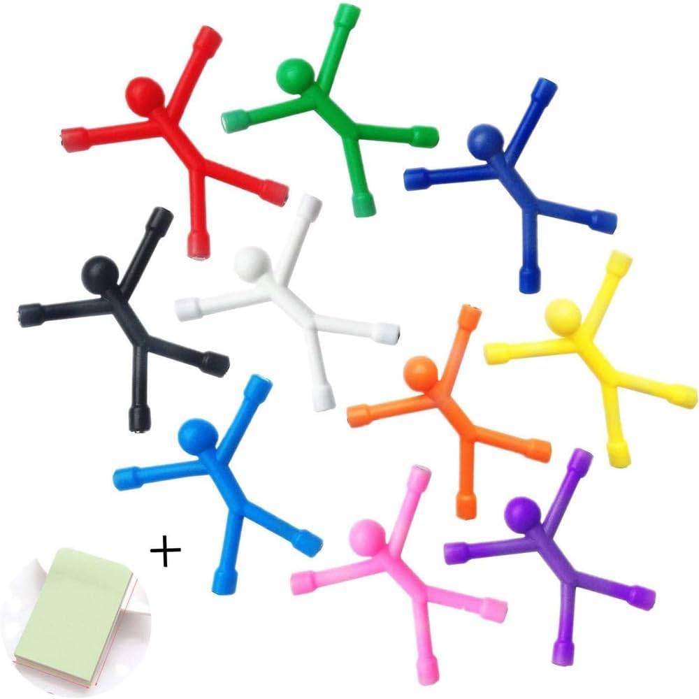 Refrigerator Magnets, 10 Pcs Mini Man Flexible Fridge Magnets, Rubber Magnet Men Refrigerator Magnets + 100 Sheets/Pad Self-Stick Note Pads