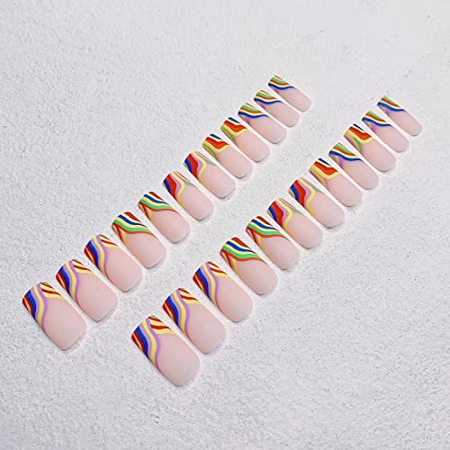 Vaveah 24 Pcs Pride Press On Nails Medium, Matte Cute Fake Nails With Glue, False Nails Glue On Nails For Women (Pink Colorful Rainbow) #TOP5