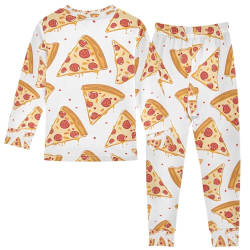 senya Pizza Slices on White Pajamas Set Long Sleeve Soft Cotton Sleepwear 2 Piece2
