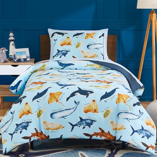Image of Twin Comforter Set for Boys-5 Pieces Ocean Glow in the Dark Bedding Set