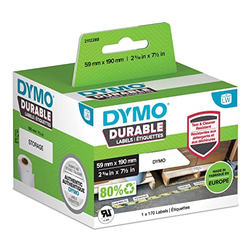 DYMO Étiquettes Industrielles Durables pour Imprimantes à Étiquettes LabelWriter, Blanc, 59 x 190 mm, 1 Rouleaux de 170