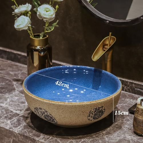 Lavabo de encimera redondo para evitar salpicaduras en baños con tocador 3