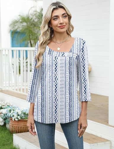 Image of LOMON Womens 3 /4 Length Sleeve T Shirts Asymmetrical Neck Tops Business Blouses for Women Fashion 2026