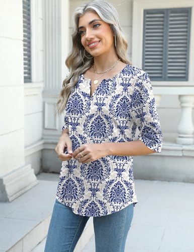 AKEWEI Women's V Neck 3/4 Sleeve T Shirts Summer Top Dressy Casual Basic Tees Shirt Tunic Blouses4