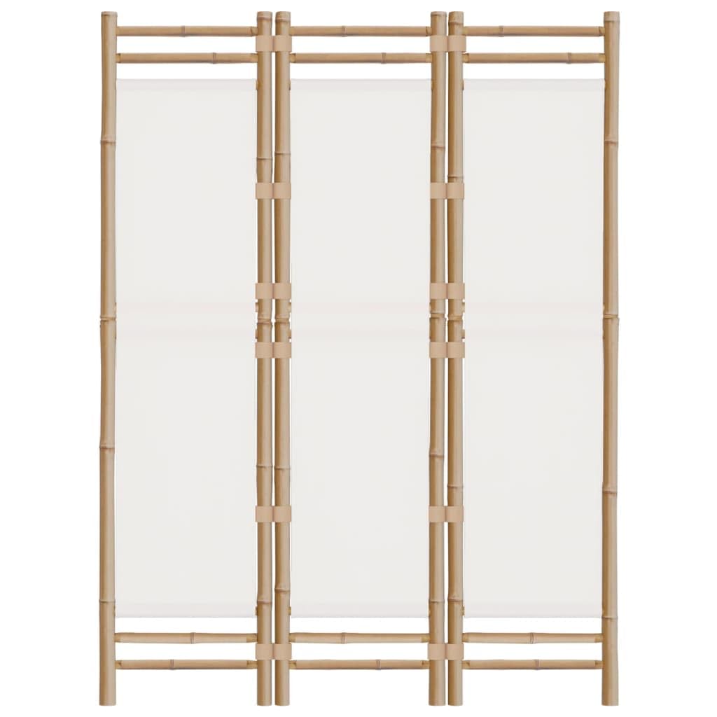 Paravent d’intérieur, Séparateur de pièce en Toile et Bambou Naturel, 3 Panneaux Paravent Chambre, Salon Cloison Amovible, Crème 120 x 180 cm