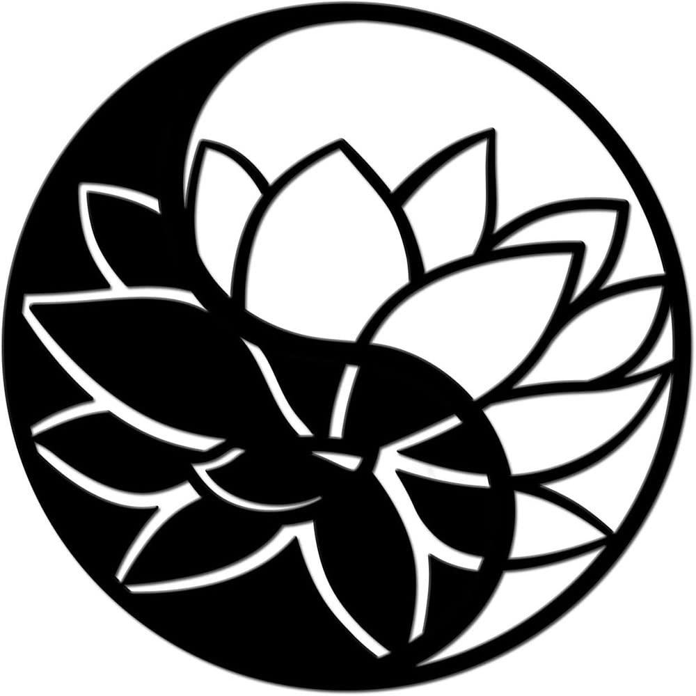 Jilip Onecolor Lotus Flower Of Life Metal Wall Art, Yin Yang Wall Silhouette Decor, Black Hanging Wall Signs, Meditation Yoga Hanging Artwork Home Bedroom Bathroom (Size : 19.7In/50Cm)