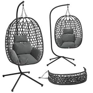 STEELSØN Sarin Hängesessel mit Gestell – Hängestuhl Outdoor & Indoor inkl. Dicke Sitzkissen in Grau – Gartenschaukel für Erwachsene & Kinder – Hängekorb faltbar, bis 150 kg belastbar