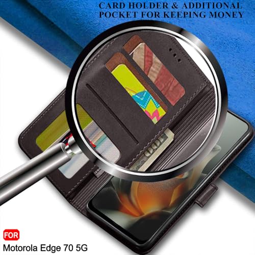 Image of TheGiftKart Flip Back Cover Case for Motorola Moto Edge 70 5G | Dual-Color Leather Finish | Inbuilt Stand & Pockets | Wallet Style Flip Back Cover for Moto Edge 70 5G (Faux Leather, Coffee & Brown)