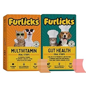 Furlicks Multivitamin & Gut Health Supplement for Dogs & Cats | Vitamins & Probiotics for Growth and Development & Healthy Gut Flora | Gut & Immunity Buddy Combo (60 Oral Strips)