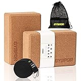 GYSPOR Cork Yoga Blocks 2 Pack Set with Yoga Strap and Sports Bag, Non-Slip Surface, High Density Eco-Friendly Natural Cork Yoga Block for Pilates, Meditation, Exercise (Cork)