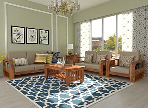 Image of Wooden 6 Seater Sofa Set for Living Room | Six Seater Sofa for Office & Lounge | 3+2+1 Seater Sofa Sets for Home | Sheesham Wood (Honey)