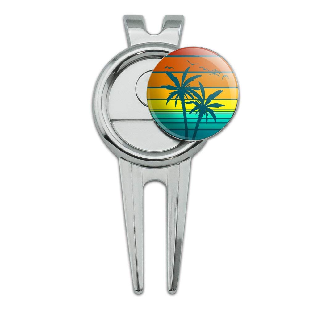 GRAPHICS & MORE Sunset with Palm Trees Graphic Golf Divot Repair Tool and Ball Marker