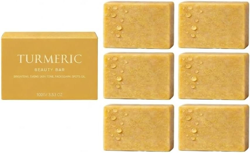 Turmeric Soap for Dark Spots, Turmeric Skin Brightening Soap Bar, Gentle Exfoliating Face & Body Wash, Deep Cleansing Brightening Soaps, Gentle Moisturizing Brightening for Smooth Skin 6PCS