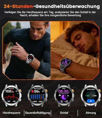 Smartwatch voor heren met 1000 mAh accu/1,7 inch HD groot display, militaire smartwatch met zaklamp/bluetooth-oproepen/120+ sportmodi, IP68 waterdicht, fitnesshorloge met hartslag/slaapmonitor, voor - Afbeelding 5
