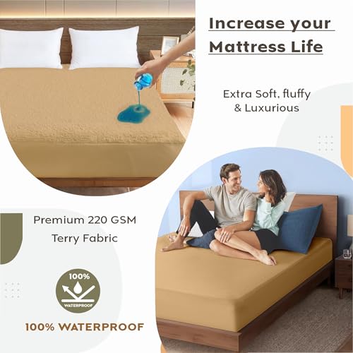 Image of Ayka 100% Waterproof Cotton Terry Mattress Protector Queen Size Breathable Hypoallergenic Noiseless Ultra Soft Fitted Bed Protector 78x60 inch Mattress /Bed Cover (Queen 78*60 inch | 6.5x5 ft, Beige)