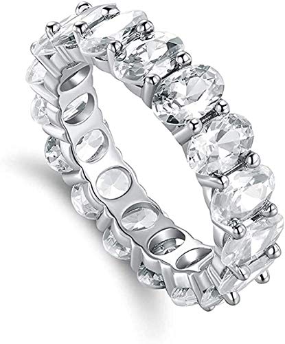 Savlano 18K White Gold Plated Cubic Zirconia Oval Cut Eternity Ring Band for Women2