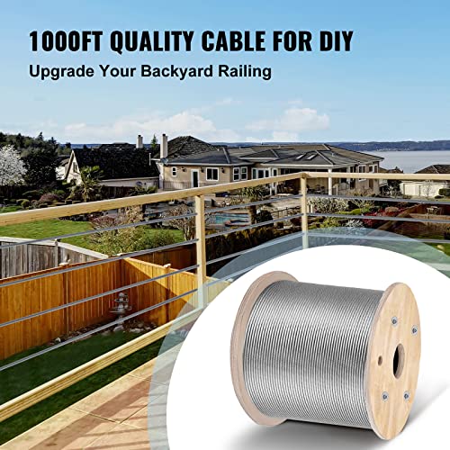 Mophorn 1/8 Stainless Steel Wire Railing 1000Ft, 316 Steel Cable Deck Railing Wire Rope Marine Grade Aircraft Cable 1X19 Strands Braided For Handrail Stair Building Decking Porch Fence #TOP1