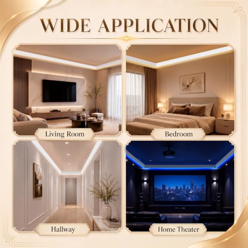 Image of Pushglossy 8 Pcs 47.24 inch(Total 31.5 Ft) Ceiling Crown Molding with LED Duct Kit for Seamless Ambient Accent Lighting Waterproof Channel for Easy LED Trim Moulding Strip Installation(Triangle)