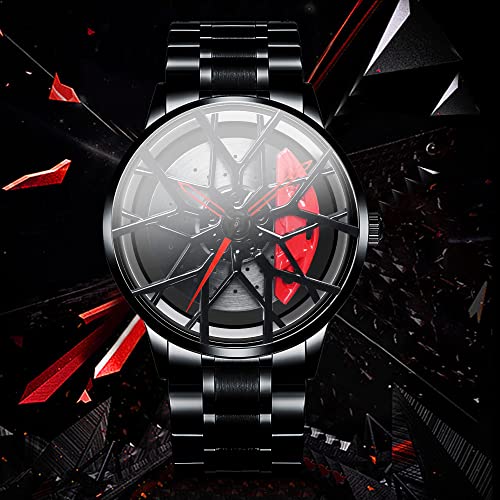 Boyadka Car Wheel Watches For Men,Waterproof Stainless Steel Japanese Quartz Wrist Watch Sports Men’s Watches With Car Wheel Rim Hub Design For Men/Car Enthusiast (Red) #TOP4