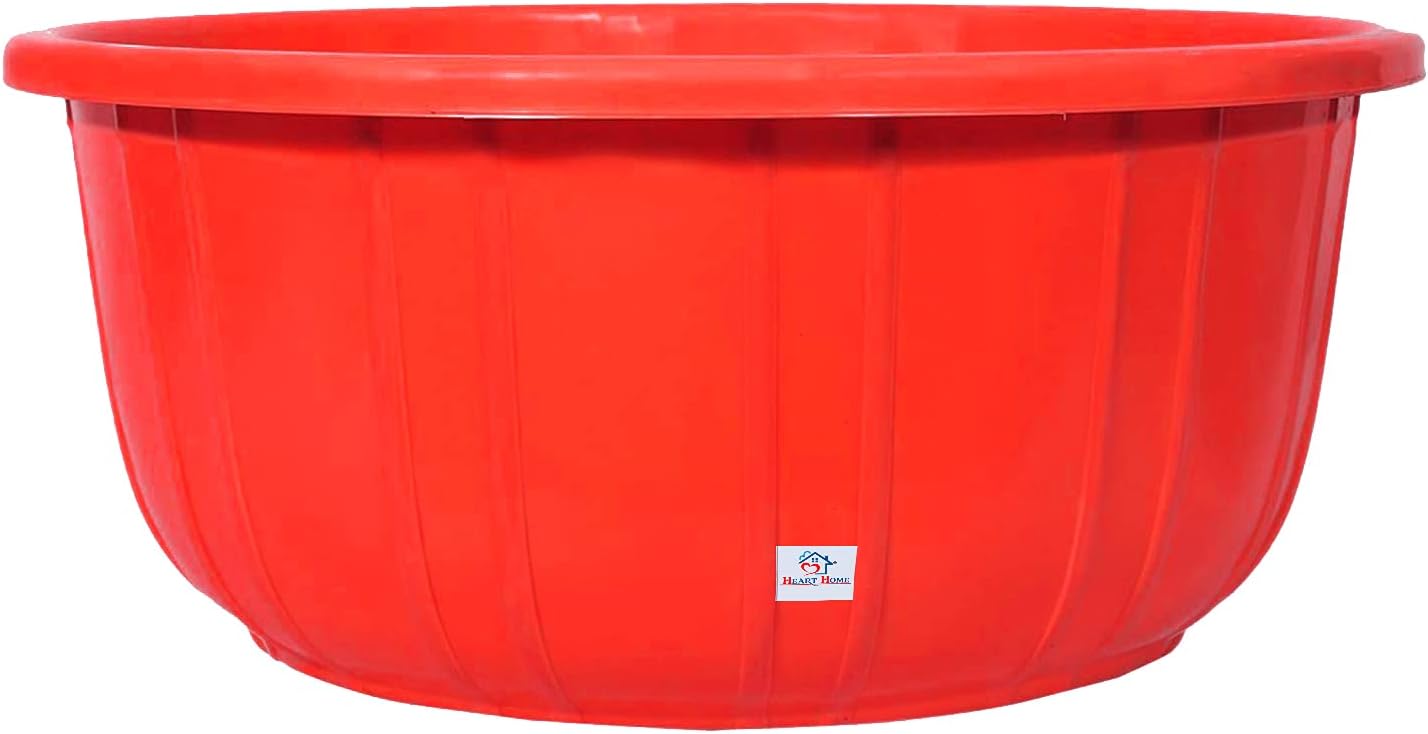 Heart Home Leaf Printed 40 Lt. Multipurpose Unbreakable Plastic Tub |Bath Tub|Washing Tub (Red)