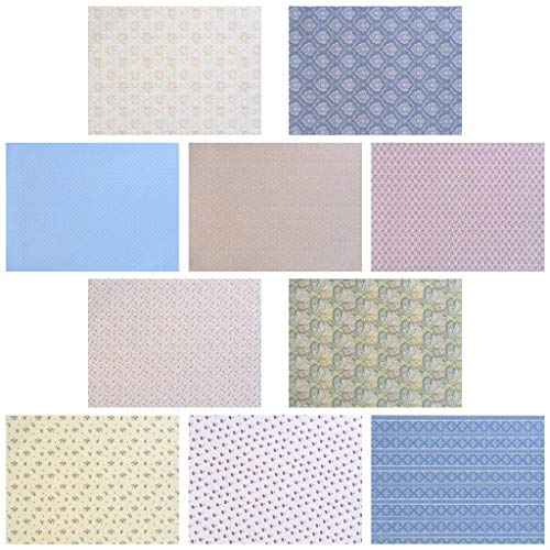 10Sheets Dollhouse Wallpaper Miniatures Dolls House Floor Paper Card Sticker Effect Paper Flooring Pape-r Gloss Card Sheet Mini Lovely Wall Papers DIY 1/12 1/6 Scale Dolls House Floorboards Real Life