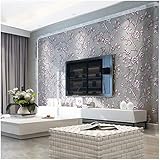 QIHANG Modern Simple 3D Thick Non-Woven Embossed Tree Flowers Pattern Living Room Wallpaper Roll Purple&Gray Color 1.73' x 32.8'=57 Square feet