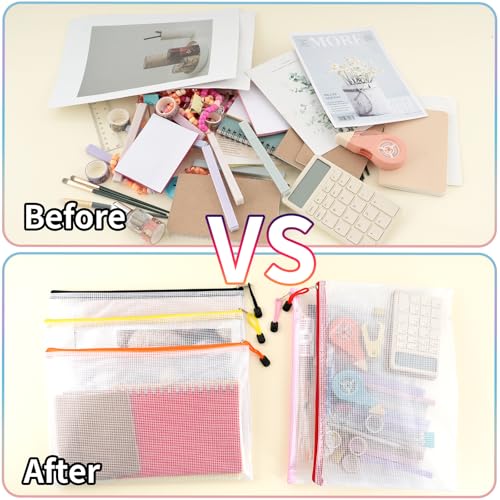 Image of EOOUT 100pcs Mesh Zipper Pouch, A4 Size, 10 Colors Zipper Bags for Organizing Storage, Waterproof Puzzle Bag, Zipper File Bags for Board Games and School Office Supplies
