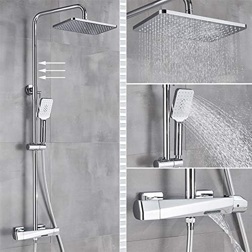 Chrome Shower Faucet Thermostatic Bath Faucet Rain Shower Head Wall Mounted Bathtub Mixer Tap Thermostat ControShower Set,Round,Tube Chrome,Round-Tube Chrome