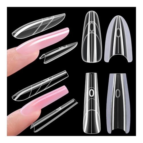 Gelike EC Dual Forms for Nail Extension: Almond Coffin Sandwich Dual Forms Work with Builder Gel Polygel - 2 Shapes 240PCS 15 Sizes Reusable 50+ Times Clear Acrylic Molds Kit for Quick Manicure