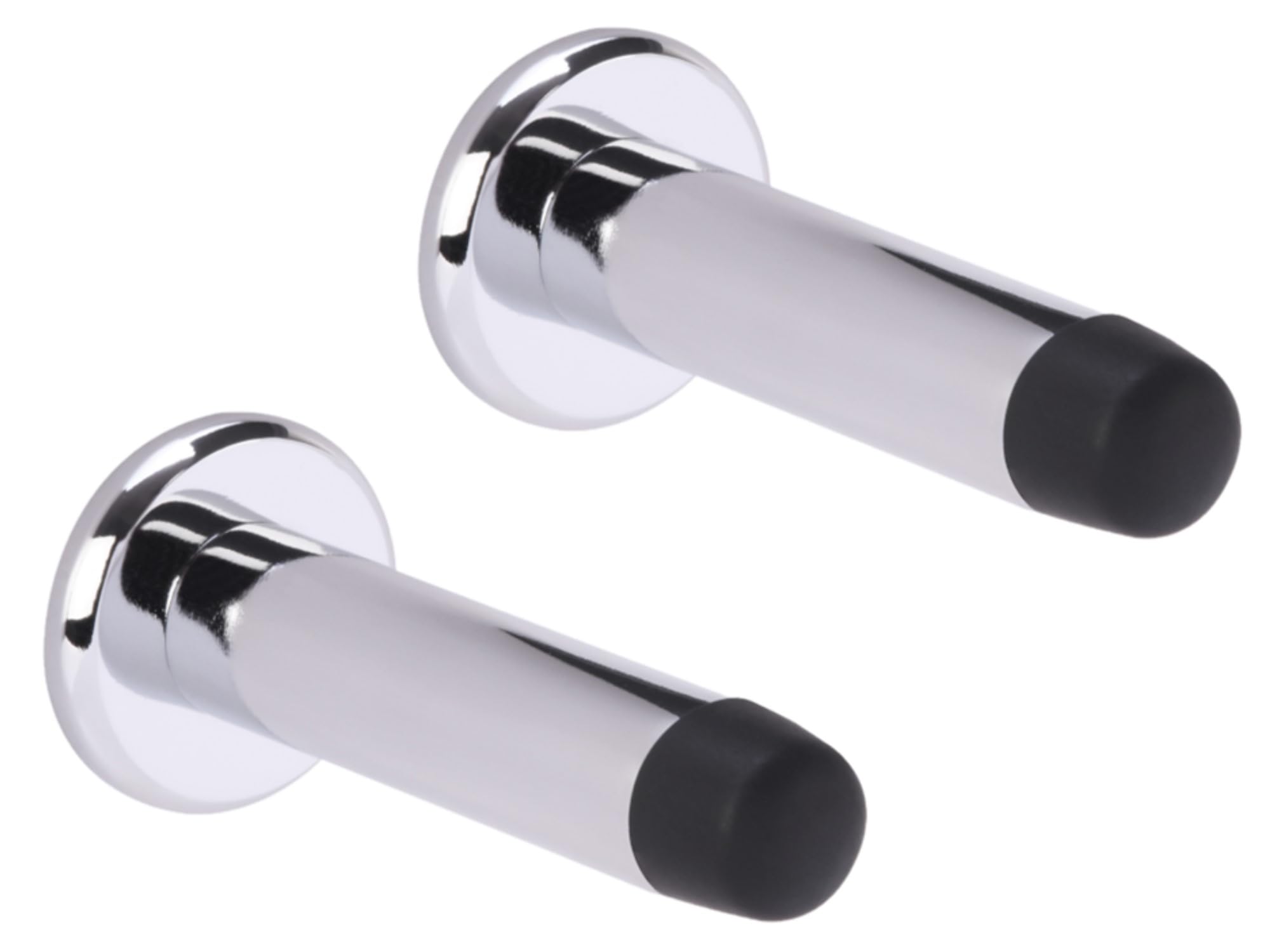 Hunta Polished Chrome Handlezone® 2 Pack 75Mm / 3 Inch Projecting Skirting Or Wall Mounted Door Stop, Concealed Fixing, Rubber Buffer Stopper