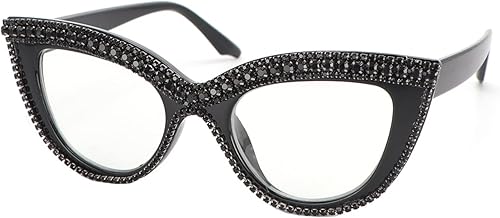 Miniatura 2 de Lentes de lectura con diseño de ojo de gato, con diamantes de imitación y bloqueo de luz azul ampliada