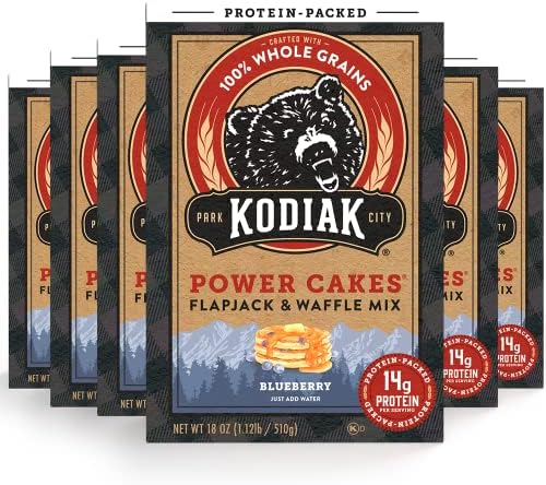 Kodiak Cakes Power Cakes Protein Pancake Mix & Waffle Mix - 100% Whole Grain - Blueberry (Pack of 6)