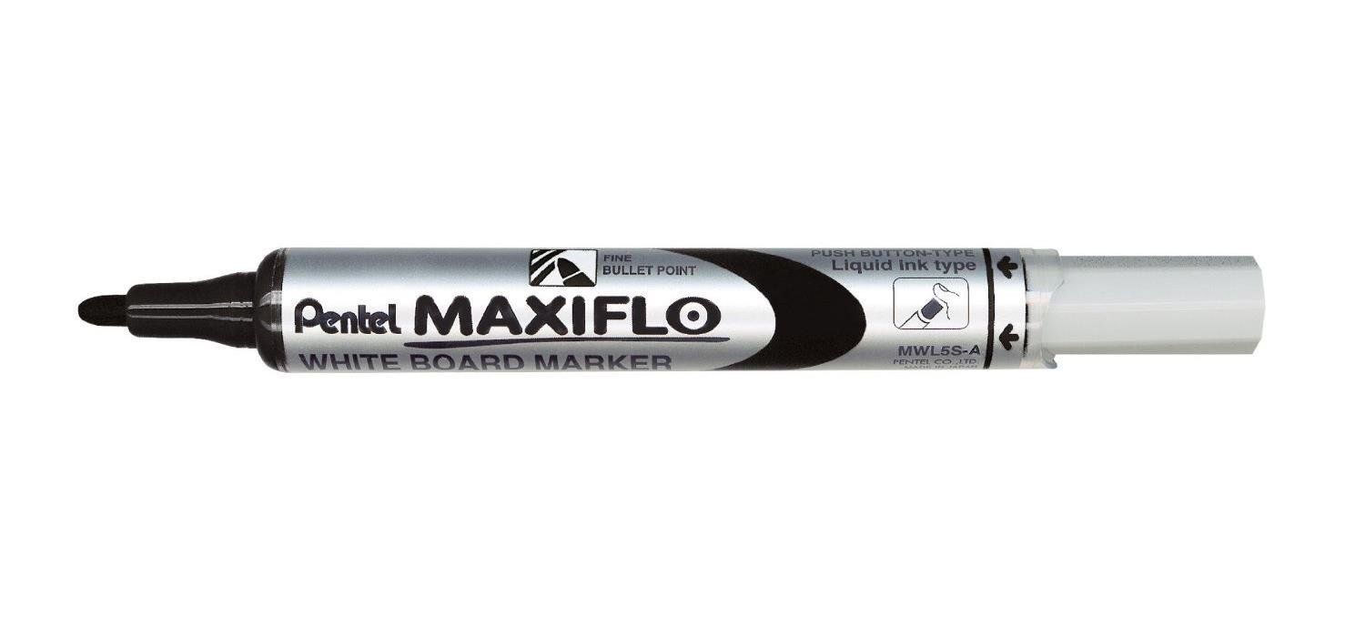 Pentel Maxiflo Whiteboard Markers Medium Nib Liquid Ink - Black, Pack of 12