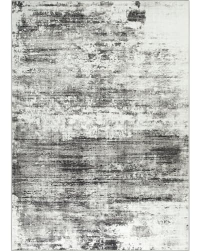 4x6 Area Rugs Washable Rug: Modern Abstract Living Room Rug Soft Anti-Skid Thin Carpet Indoor Floor Non-Shedding Carpets for Bedroom Dining Room Farmhouse Nursery Home Office - Black Grey