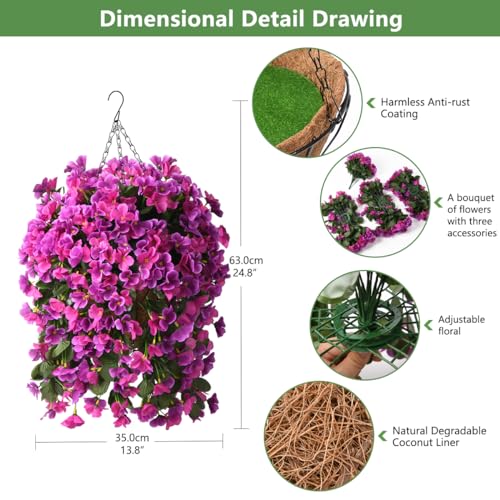 INQCMY Artificial Fake Hanging Plants Flowers Basket for Summer Outdoor Outside Decoration,Faux Silk Begonia Flower in Planter Look Real UV Resistant for Home Porch Patio Balcony Yard Decor - Image 6