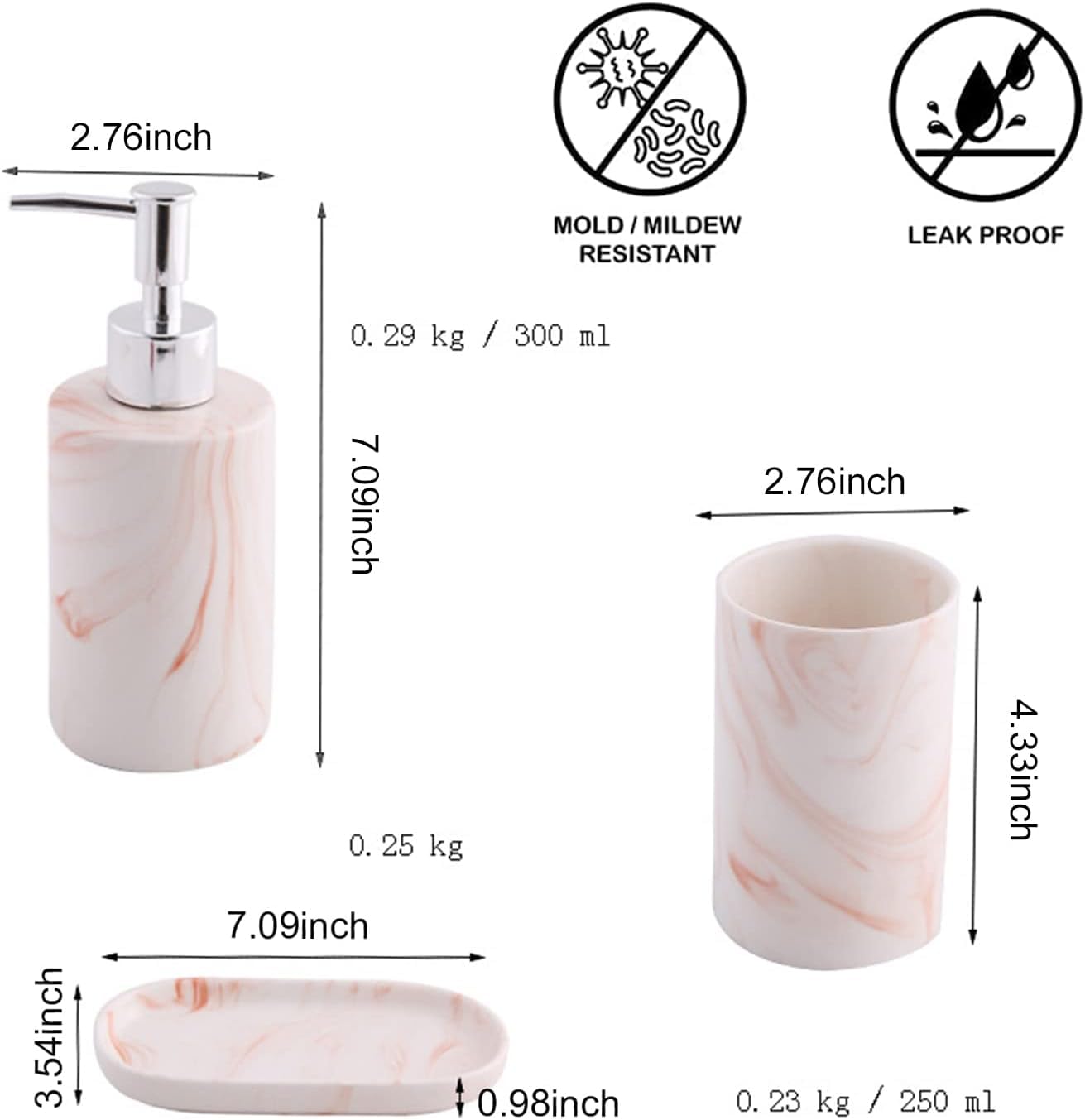 Zestaw ceramicznych akcesoriów łazienkowych, zestaw akcesoriów łazienkowych - tacka na mydło, dozownik mydła w płynie, zestaw szczoteczek do zębów trzy sztuki