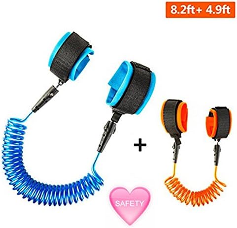 [2 Pack] Anti Lost Wrist Link, Yoangda Child Safety Velcro Wrist Link Wristband Harness Strap Rope Backpack Leash Walking Hand Wrist Band Belt for Toddlers, Babies & Kids (8.2ft Blue & 4.9ft Orange)