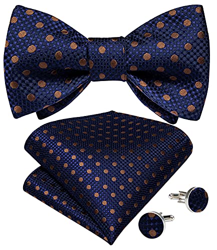 Image of DiBanGu Men Bow Tie Paisley Striped Self-Bow Tie for Men and Silk Woven Bowtie Pocket Square Cufflinks Wedding Party