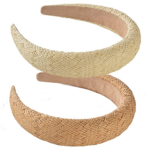 Lvyeer Straw Padded Headbands Fashion Rattan Wide Thick Head Band Boho Headband Woven Headwear Hair Head Bands Hair Band for Woman Girl Hair Accessories (Beige, original-A)