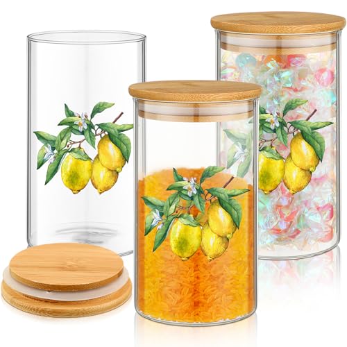 Layhit 3 Piece Lemon Glass Canister Set 24oz Borosilicate Jars