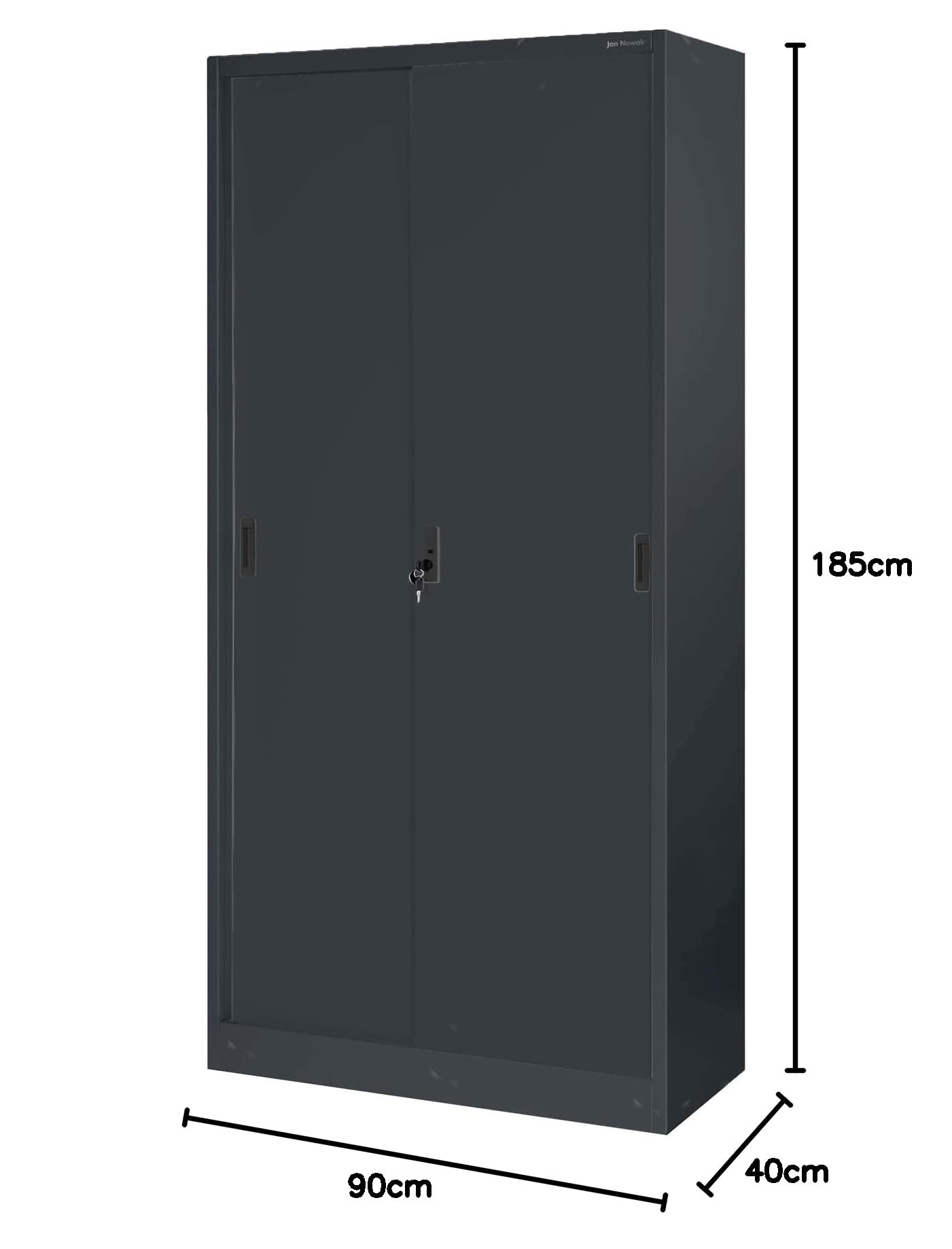 Jan Nowak Armadio per ufficio Archivio con Ante Scorrevoli Metallo 4 Ripiani Verniciatura a Polvere Bloccabile 185 cm x 90 cm x 40 cm (Antracite)