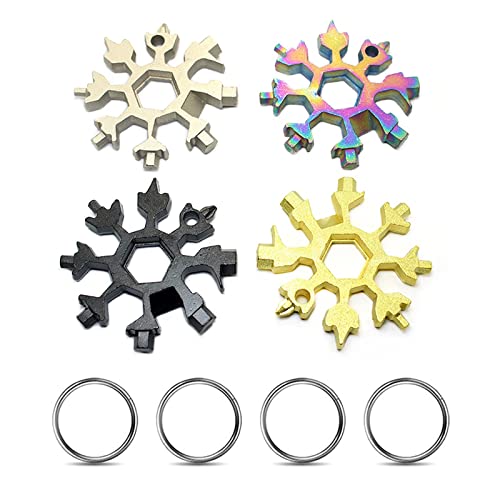 EULAPGOE 4 Pcs Multi Herramienta Copo de Nieve 18 en 1 Multiherramienta de Acero Inoxidable, Portátil Copo de Nieve Destornillador, Inoxidable portátil Destornillador Llavero abrebotellas