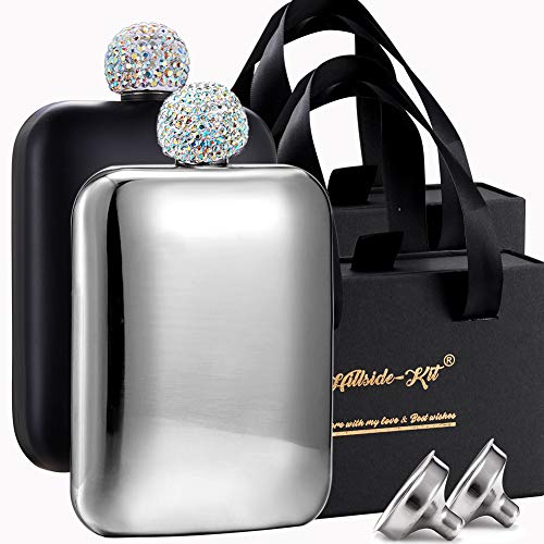 Booze Shot Flask- AB Crystal Lid Creative 304 Stainless Steel Wine Alcohol Liquor