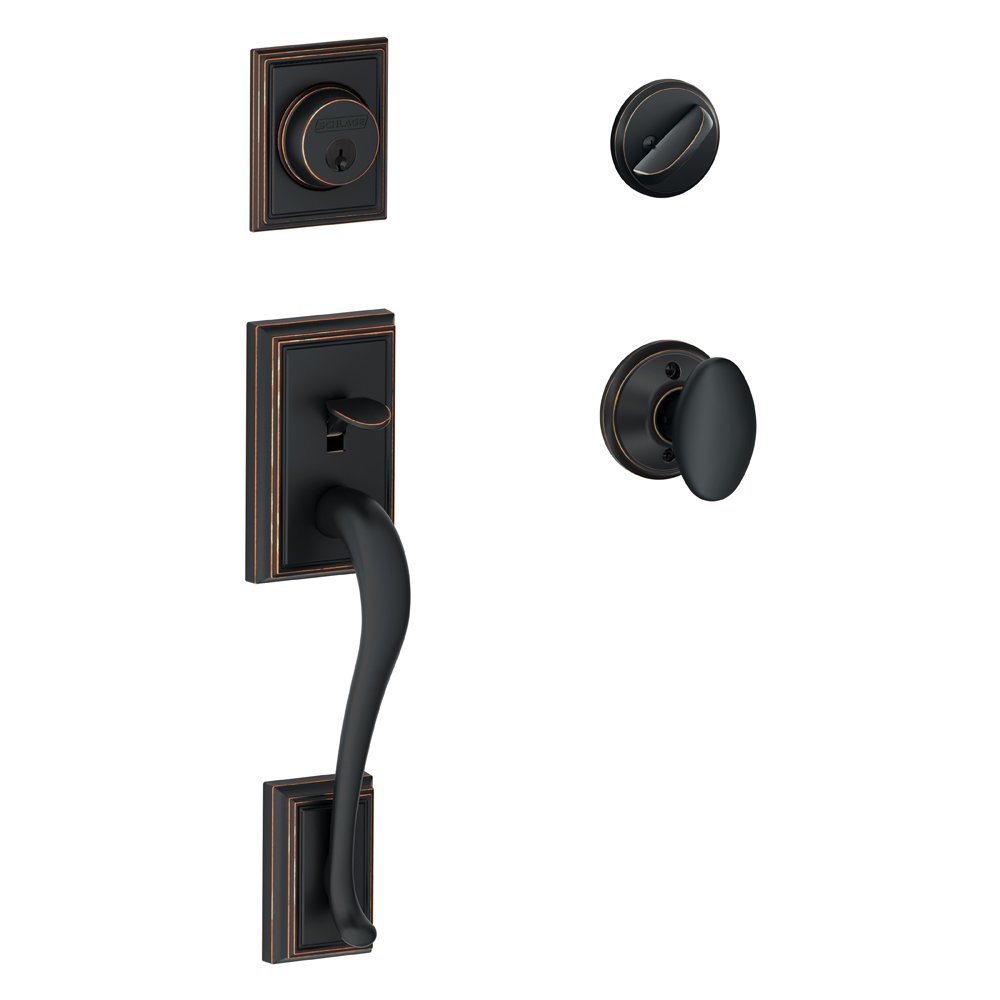 SCHLAGE Addison jednocylindrowy zestaw klamek i gałka Siena, postarzany brąz (F60 ADD 716 SIE)