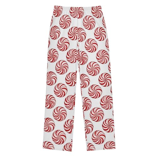 Pajama Pants Red White Candy Pattern PJ Bottoms Sleepwear Lounge Sleep Pant with Pockets