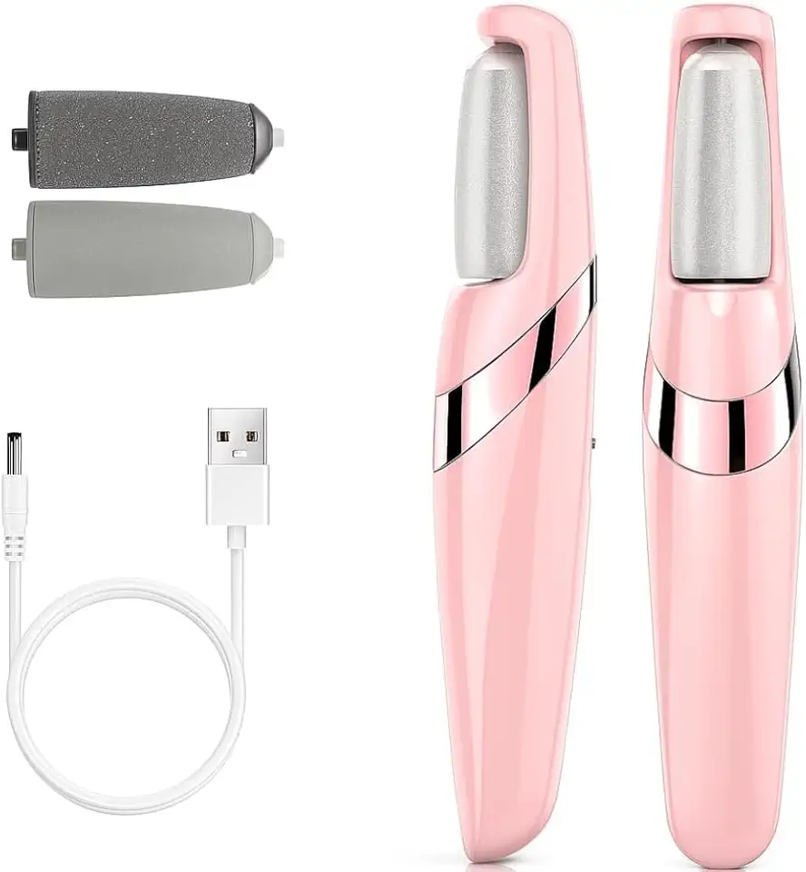 Lixa de Pé Elétrica Recarregável Removedor de Calos com 2 Velocidades, Lanterna LED, Lixa Extra, Design Ergonômico Portátil Spa dos Pés Raspador Elétrico USB Rosa Para Pés Suaves e Macios