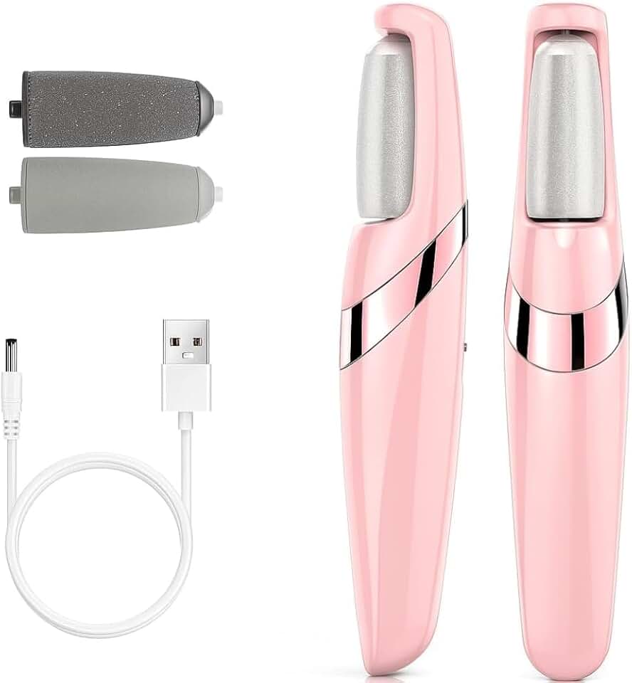 Lixa de Pé Elétrica Recarregável Removedor de Calos com 2 Velocidades, Lanterna LED, Lixa Extra, Design Ergonômico Portátil Spa dos Pés Raspador Elétrico USB Rosa Para Pés Suaves e Macios