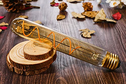 Dimmable T10 Led Bulbs, Warm White 2200K Amber, 7.3Inch Long Tubular Light Bulb, 40 Watt Vintage Edison Led Filament Bulb,400Lm,E26 Base Led Tube Bulb,Amber Glass,Pack Of 4 #TOP7