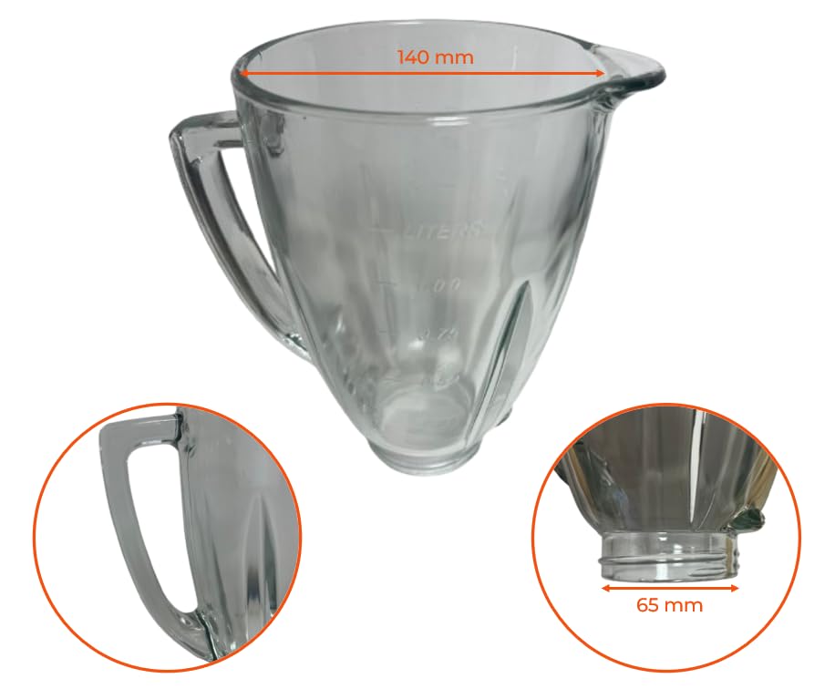 Recamania Jarra de Vidrio para Batidora OSTER modelos 0004655ESP-050, BPST02-B00-050 - Capacidad 1,25 L